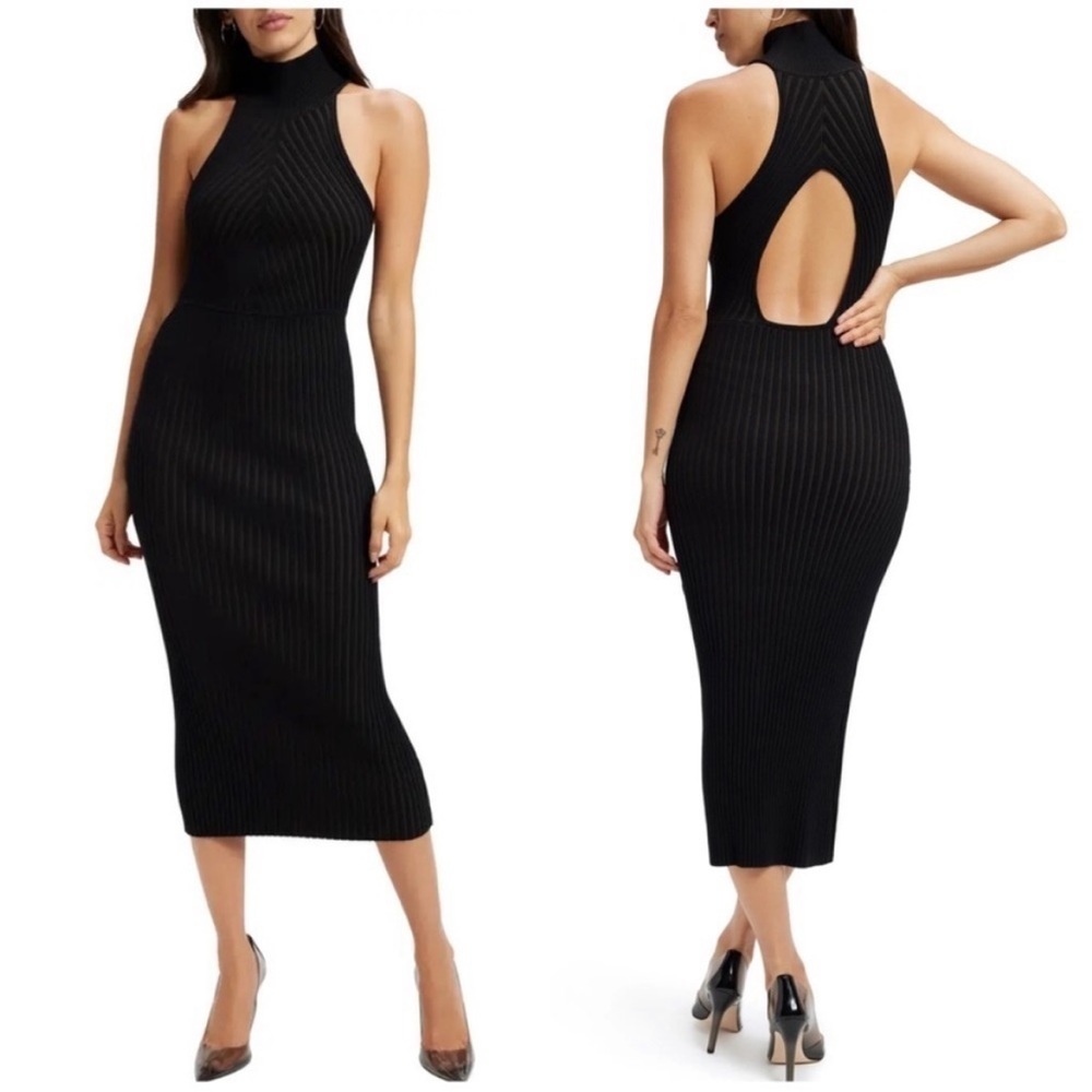 GOOD AMERICAN Angled Rib Mock Halter Midi Dress size 0/XS